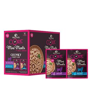 Wellness CORE Mini Meals Grain Free Wet Dog Food, Chunky, Pate, Shredded Meat in Gravy, Complete & Balanced, Dog Food Topper, Mixer or Complete Meal, Easy to Open Pouch