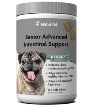 NaturVet Senior Advanced Intestinal Support Dog Supplement – Helps Support Healthy Intestinal Tract Function, Proper Gut Flora – Includes Probiotics, Prebiotics, Enzymes