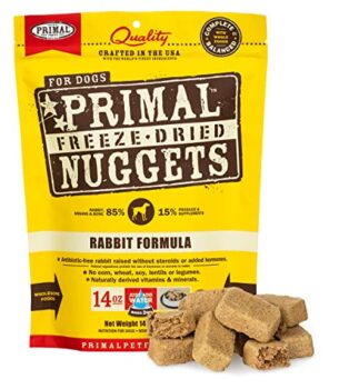 Primal Freeze Dried Dog Food Nuggets, Rabbit Formula (5.5 & 14 oz) - Crafted in The USA, Grain Free Raw Dog Food
