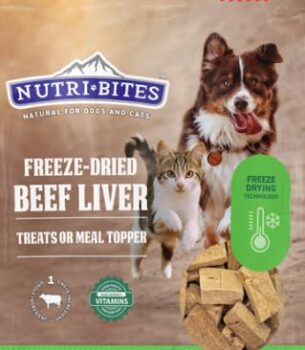 Nutri Bites Freeze Dried Beef Liver Dog & Cat Treats | Healthy Pet Training Treats or Food Topper | All Natural, Single Ingredient, High Protein | Premium Bulk Large Size Pack (27 OZ)