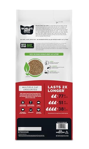 WORLD'S BEST CAT LITTER Multiple Cat Unscented, 32-Pounds - Natural Ingredients, Quick Clumping, Flushable, 99% Dust Free & Made in USA - Long-Lasting Odor Control & Easy Scooping - Image 3