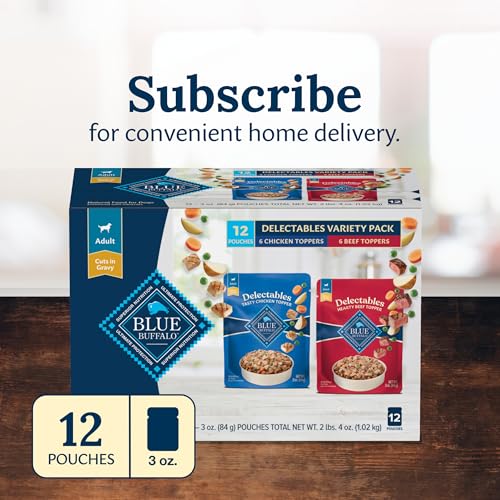 Blue Buffalo Delectables Natural Wet Dog Food Toppers Variety Pack, Tasty Chicken & Hearty Beef, Cuts in Gravy, 3-oz. (12 Pouches, 6 of Each Flavor) - Image 10