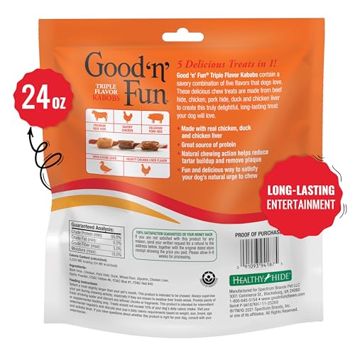 Good ?n? Fun Triple Flavor Kabobs Chews for All Dogs, 24 Ounces, Treat Your Dog to Chews Made from Beef Hide, Real Chicken, Pork Hide, Duck and Chicken Liver - Image 2