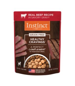 Instinct Healthy Cravings Natural Wet Dog Food Topper, Grain Free Recipe - Real Beef, 3 oz. Pouches (Pack of 24)