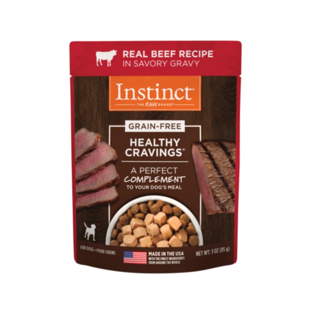 Instinct Healthy Cravings Natural Wet Dog Food Topper, Grain Free Recipe - Real Beef, 3 oz. Pouches (Pack of 24)