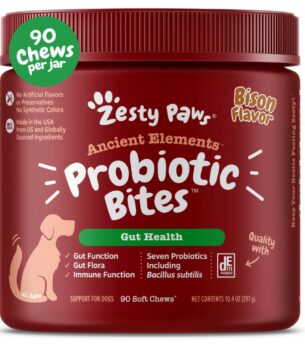 Zesty Paws Probiotics for Dogs, Digestive Enzymes Gut Flora, Digestive Health, Diarrhea & Bowel Support, DE111, Dog Probiotics Soft Chew for Pet Immune System, Chicken, 90 Ct