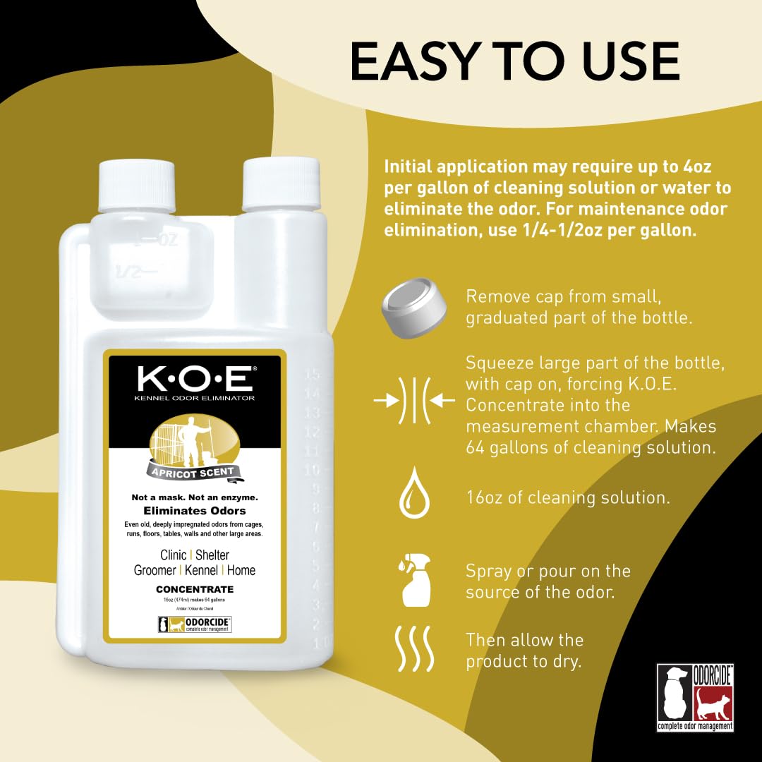Odorcide K.O.E. Apricot Odor Eliminator 16 oz for Strong Odor for Cages, Runs & More ? Home & Kennel w/Safe, Non-Enzymatic Formula - Image 2