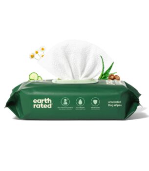 Earth Rated Pet Wipes for Dogs and Cats, Hypoallergenic, Cleaning and Hydrating, for Grooming Paws, Body and Butt, Unscented, 100 Count