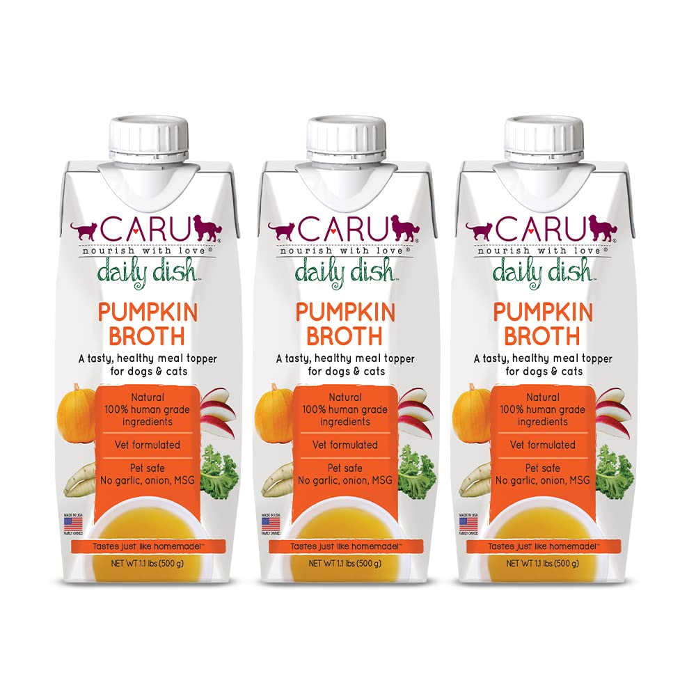 Caru - Daily Dish Pumpkin Broth Meal Topper for Dogs & Cats - Savory Pour-Over Broth - Pack of 3