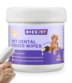 HICC PET Teeth Cleaning Wipes for Dogs & Cats, Vet-Recommended Remove Bad Breath & Plaque & Tartar Buildup Dog Finger Toothbrush Wipes, Dog Tooth Brushing Kit Remove Stain & Gum Care for Small Animal