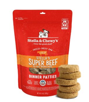 Stella & Chewy's Freeze-Dried Raw Dinner Patties - Beef Recipe - High Protein Grain-Free Puppy & Dog Food - Perfect For Picky Eaters - 14 oz