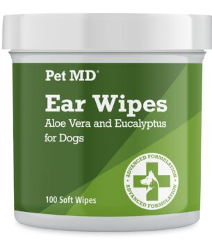 Pet MD - Dog Ear Cleaner Wipes - Otic Cleanser for Dogs to Stop Ear Itching, and Infections with Aloe and Eucalyptus - 100 Count