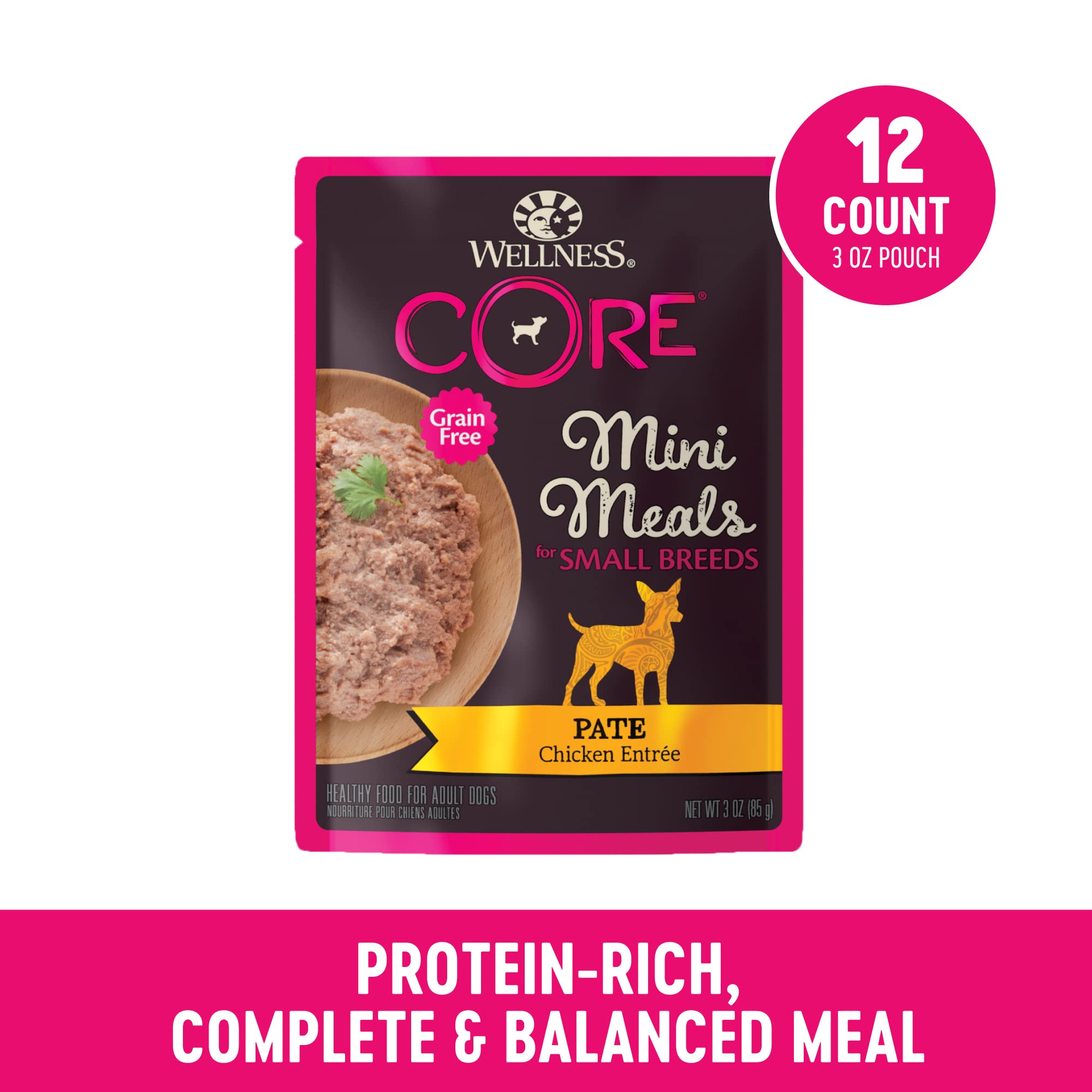 Wellness CORE Natural Grain Free Small Breed Mini Meals Wet Dog Food, Pate Chicken Entr?e, 3-Ounce Pouch (Pack of 12) - Image 2