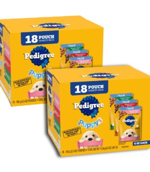 Pedigree Puppy Soft Wet Dog Food Variety Pack, 3.5 oz Pouches, 18 Count (Pack of 2)