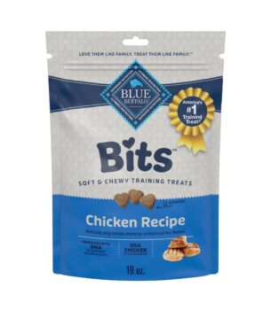 Blue Buffalo Bits Soft Dog Treats for Training, Made With Natural Ingredients & Enhanced with DHA, Chicken Recipe, 19-oz Bag