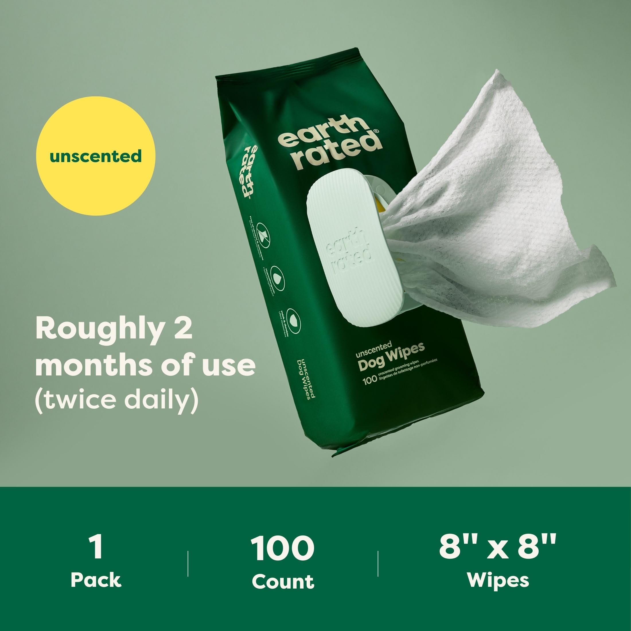 Earth Rated Pet Wipes for Dogs and Cats, Hypoallergenic, Cleaning and Hydrating, for Grooming Paws, Body and Butt, Unscented, 100 Count - Image 9