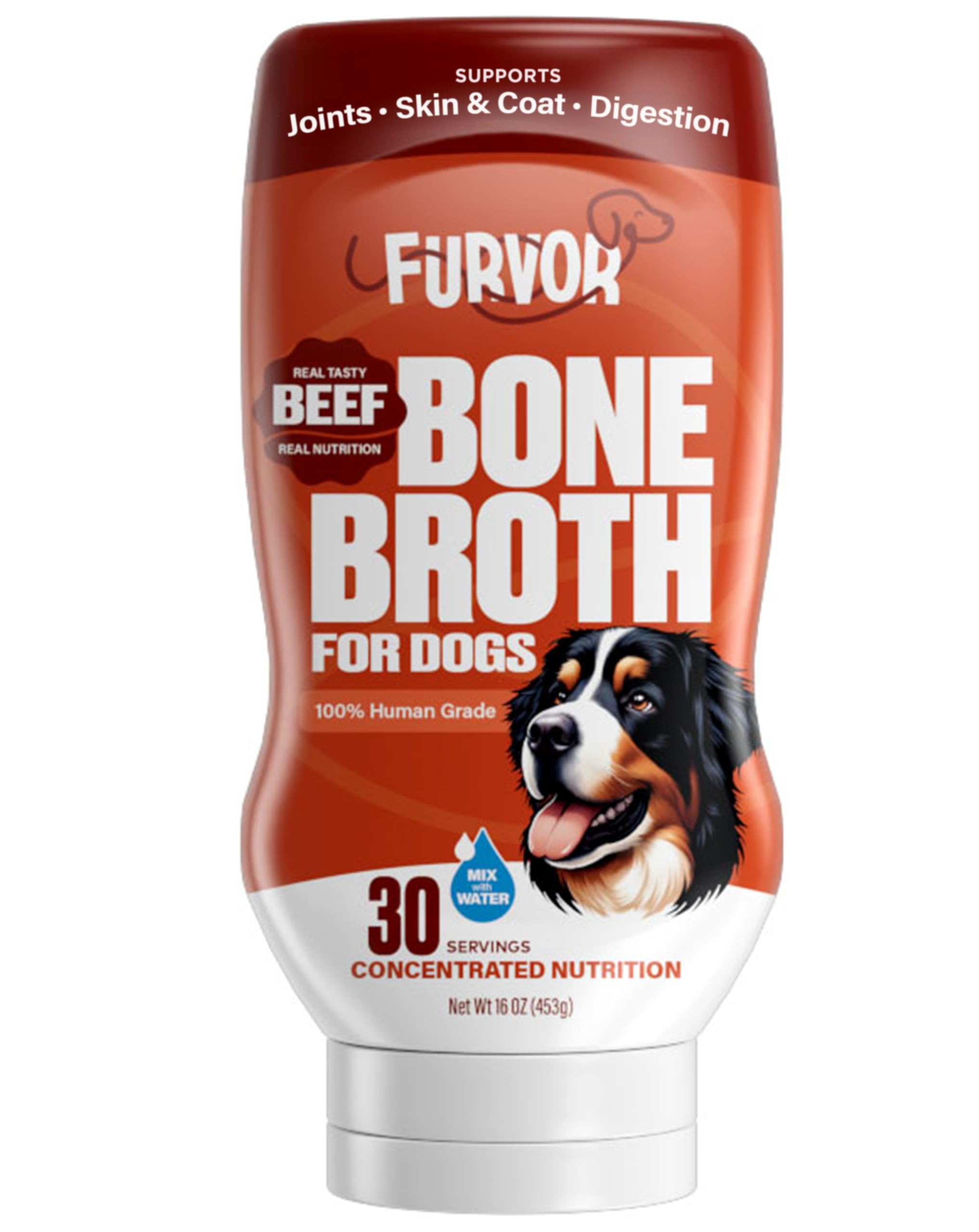 Beef Bone Broth Concentrate for Dogs - Collagen Protein Supplement - Digestion, Mobility, Coat, Immune System, Joints - Healthy Dog Food Gravy Topper - Human Grade, Made in USA (16 oz, 30 Servings)
