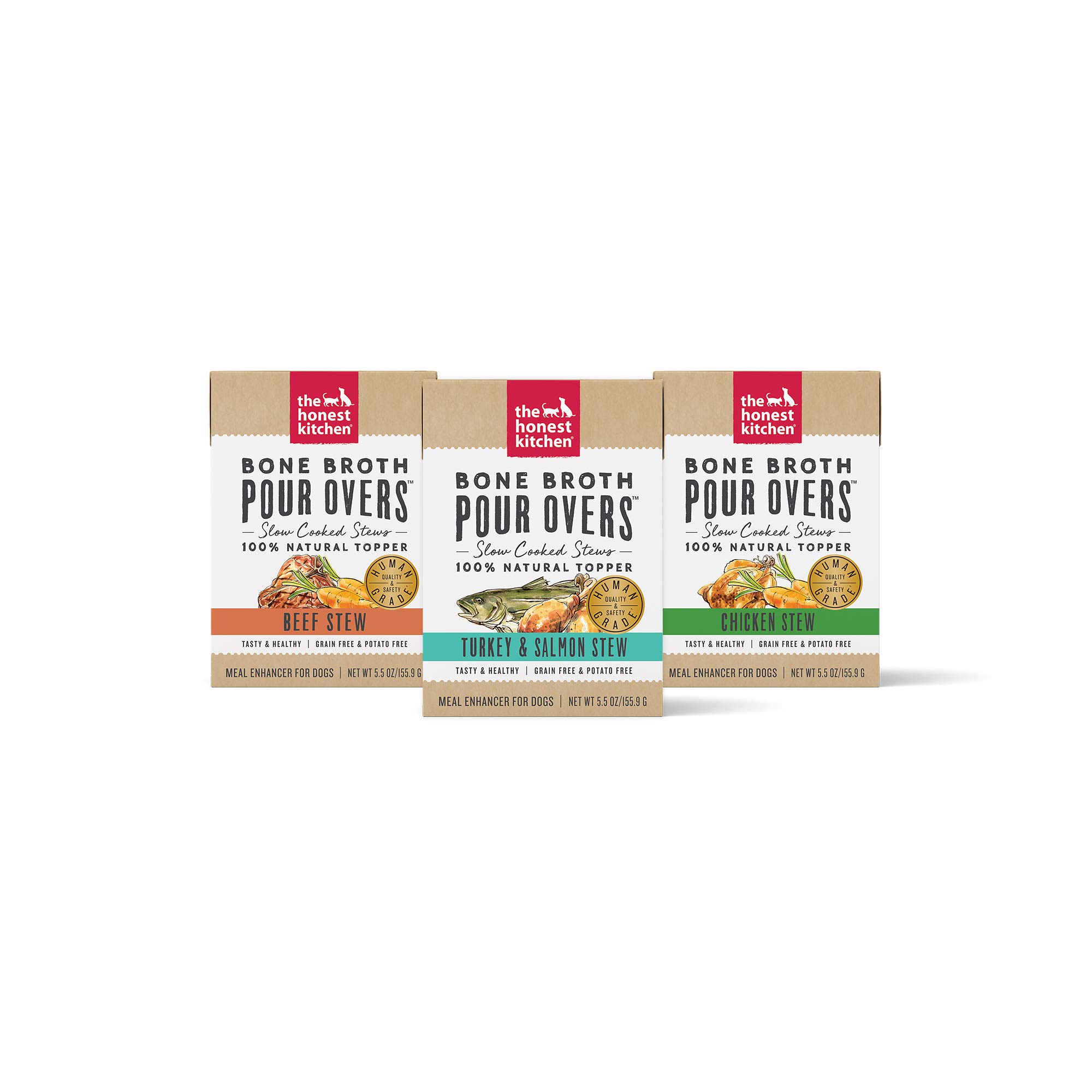 The Honest Kitchen Bone Broth POUR OVERS? Wet Toppers for Dogs (Variety Pack of 3), 5.5 oz