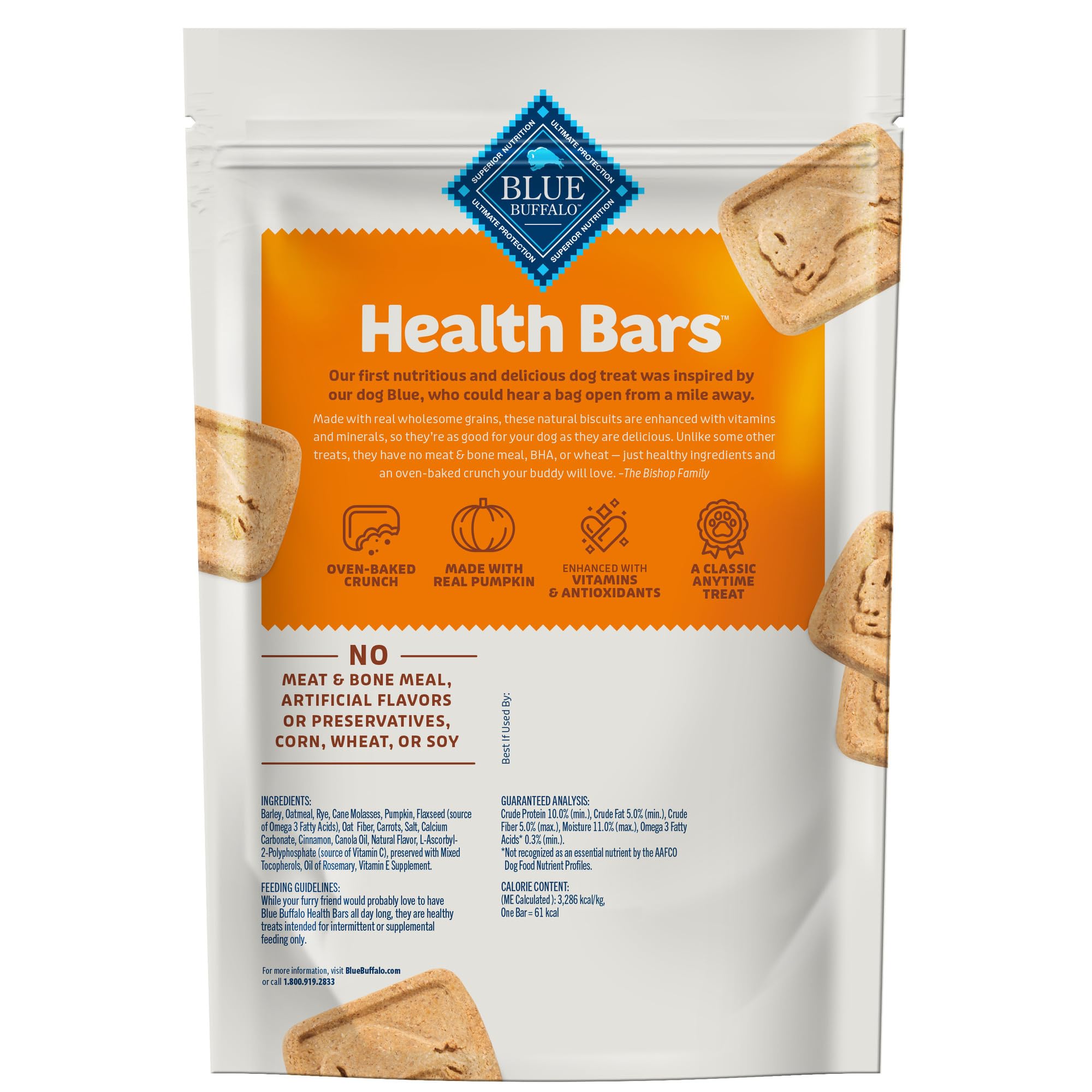 Blue Buffalo Health Bars Crunchy Dog Biscuits, Oven-Baked With Natural Ingredients, Pumpkin & Cinnamon, 16-oz Bag - Image 3