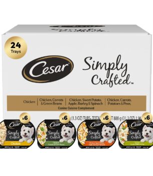 Cesar Simply Crafted Adult Wet Dog Food Meal Topper, Variety Pack, 1.3 oz Tubs (24 Count, Pack of 1)