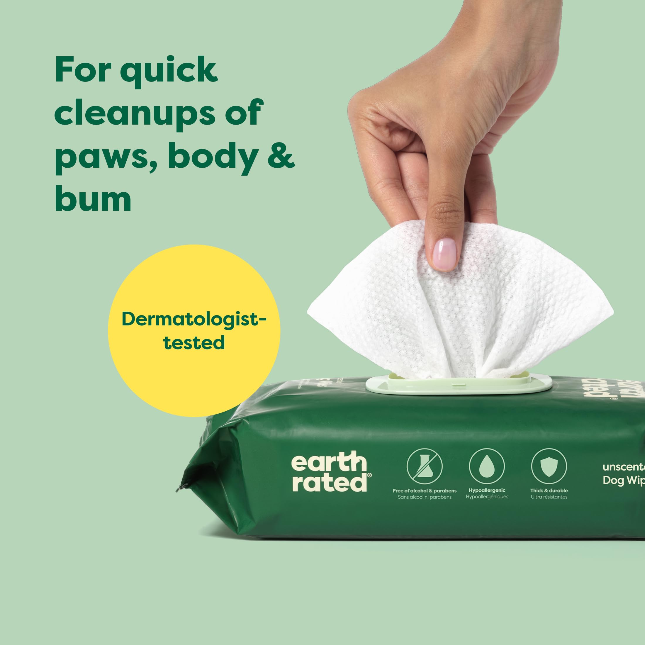 Earth Rated Pet Wipes for Dogs and Cats, Hypoallergenic, Cleaning and Hydrating, for Grooming Paws, Body and Butt, Unscented, 100 Count - Image 2