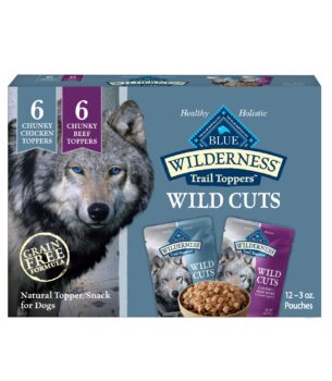 Blue Buffalo Wilderness Trail Toppers Wild Cuts Wet Dog Food Variety Pack, High-Protein & Grain-Free, Made with Natural Ingredients, Chicken and Beef Flavors, 3-oz Pouches, (12 Count, 6 of Each)