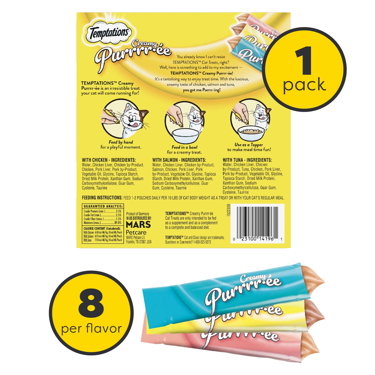 Temptations Creamy Puree Variety Pack of Squeezable Cat Treats, 0.42 oz. Tubes, 24 Count - Image 2
