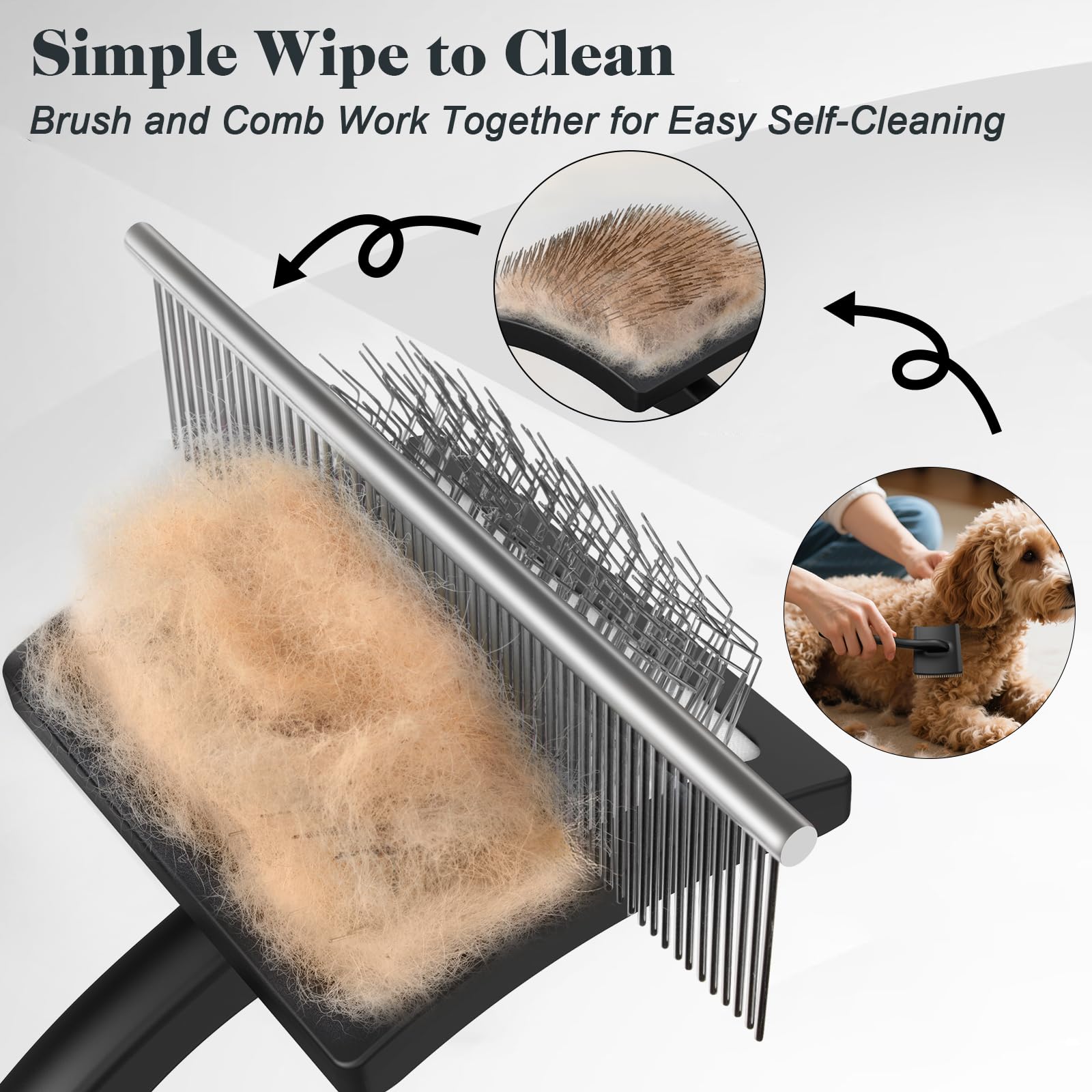 2PCS Slicker Brush for Dogs & Pet Comb,Professional Dog Grooming Brush (Goldendoodles,Poodles,Labradoodles) with Extra Long Pins to Effectively Remove Tangles, Knots and Mats (Black Large) - Image 5