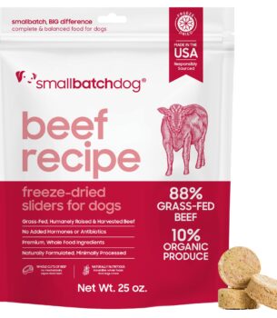 smallbatch Pets Freeze Dried Raw Dog Food, Beef Recipe, 25 oz, Organic High Protein Dog Food, Grain Free, Made in The USA, Humanely Raised Meat, Single Protein, for Picky Eaters, Hydrate & Serve