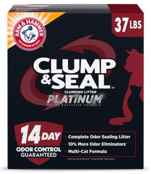 ARM & HAMMER Clump & Seal Platinum Cat Litter, Multi-Cat, 14-Day Odor Control, Rock-Hard Clumps, 37 lbs ? Powerful Odor Eliminator with Baking Soda