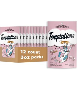 Temptations Classic Crunchy and Soft Cat Treats, Shrimpy Shrimp Flavor, 3 oz. Pouch (Pack of 12)