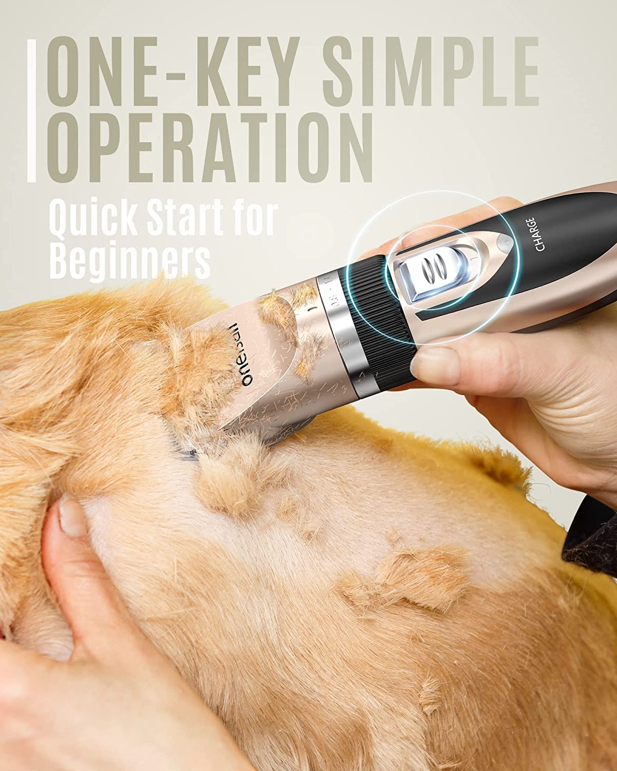 oneisall Dog Clipper Low Noise, Dog Grooming Kit with Rechargeable, Pet Shaver Cordless Electric Quiet Hair Clipper Set for Dogs Cats Pets?Gold? - Image 4