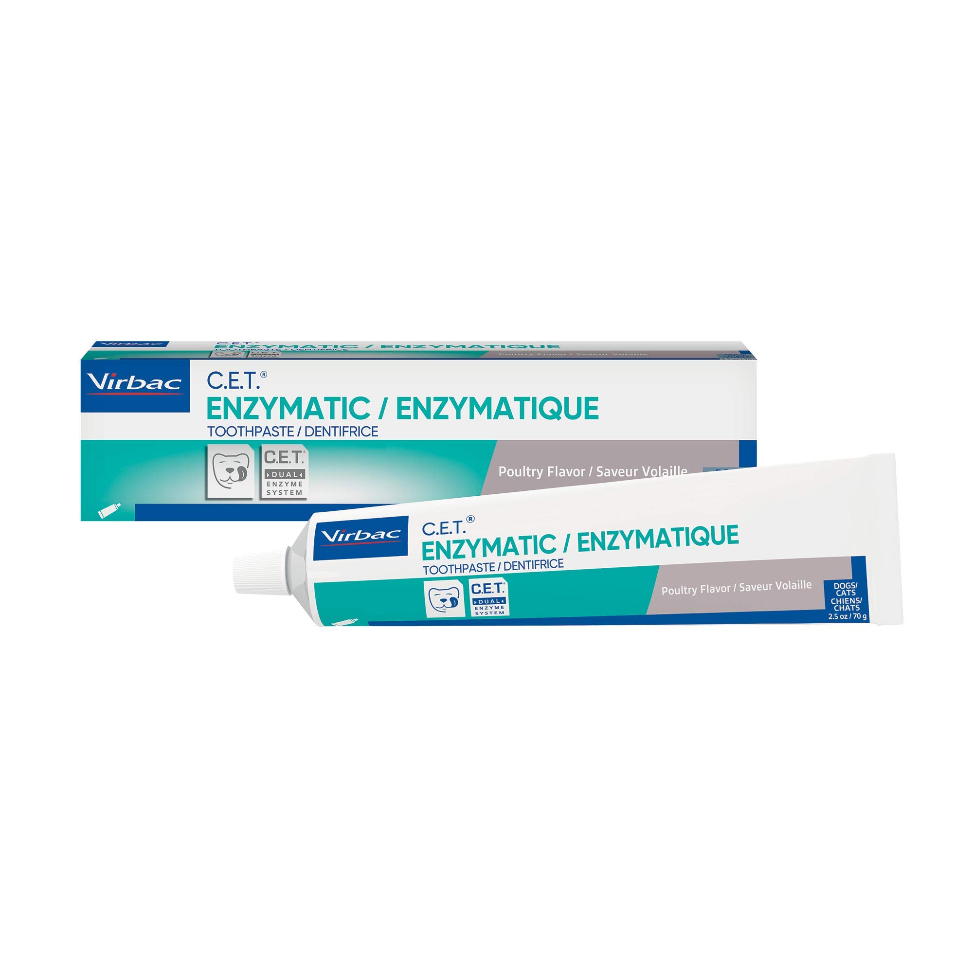 Virbac C.E.T. Enzymatic Toothpaste, Eliminates Bad Breath by Removing Plaque & Tartar Buildup, Best Pet Dental Care Toothpaste, Poultry Flavor, 2.5 oz tube