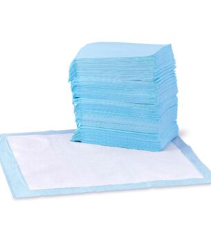 Amazon Basics Dog and Puppy Pee Pads, 5-Layer Leak-Proof Super Absorbent, Quick-Dry Surface, Potty Training, Regular (22x22"), 100 Count, Blue & White