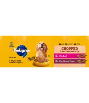 Pedigree Chopped Ground Dinner Wet Dog Food Filet Mignon & Beef Variety Pack, 13.2 oz. Cans (12 Count, Pack of 1)