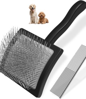 2PCS Slicker Brush for Dogs & Pet Comb,Professional Dog Grooming Brush (Goldendoodles,Poodles,Labradoodles) with Extra Long Pins to Effectively Remove Tangles, Knots and Mats (Black Large)
