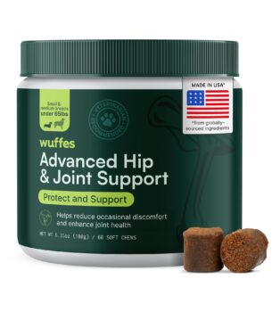 Wuffes Advanced Dog Hip and Joint Supplement with Glucosamine, Chondroitin, Omega 3, MSM, and Green Lipped Mussel, 60 Pork Flavored Chews for Small and Medium Dog Breeds