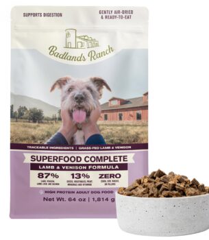 BADLANDS RANCH - Superfood Complete, Air-Dried Adult Dog Food - High Protein, Zero Fillers, Superfood Nutrition by Katherine Heigl (64 oz., Lamb & Venison)