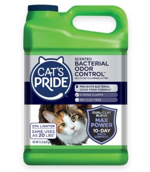 Cat's Pride Max Power: Bacterial Odor Control - Up to 10 Days of Powerful Odor Control - Strong Clumping - 99% Dust Free - Multi-Cat Litter, Scented, 15 Pounds
