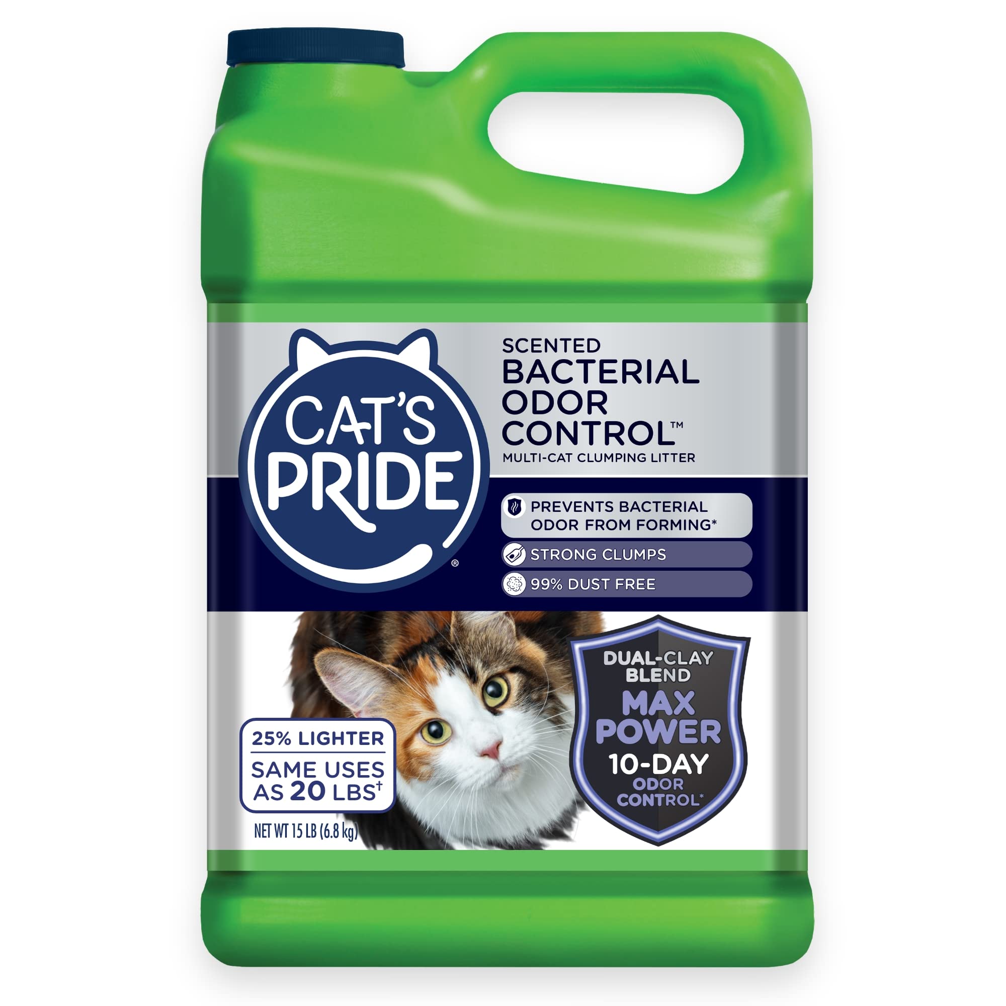 Cat's Pride Max Power: Bacterial Odor Control - Up to 10 Days of Powerful Odor Control - Strong Clumping - 99% Dust Free - Multi-Cat Litter, Scented, 15 Pounds