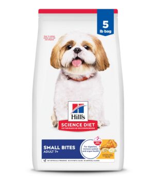 Hill's Science Diet Adult 7+, Senior Adult 7+ Premium Nutrition, Small Kibble, Dry Dog Food, Chicken, Brown Rice, & Barley, 5 lb Bag