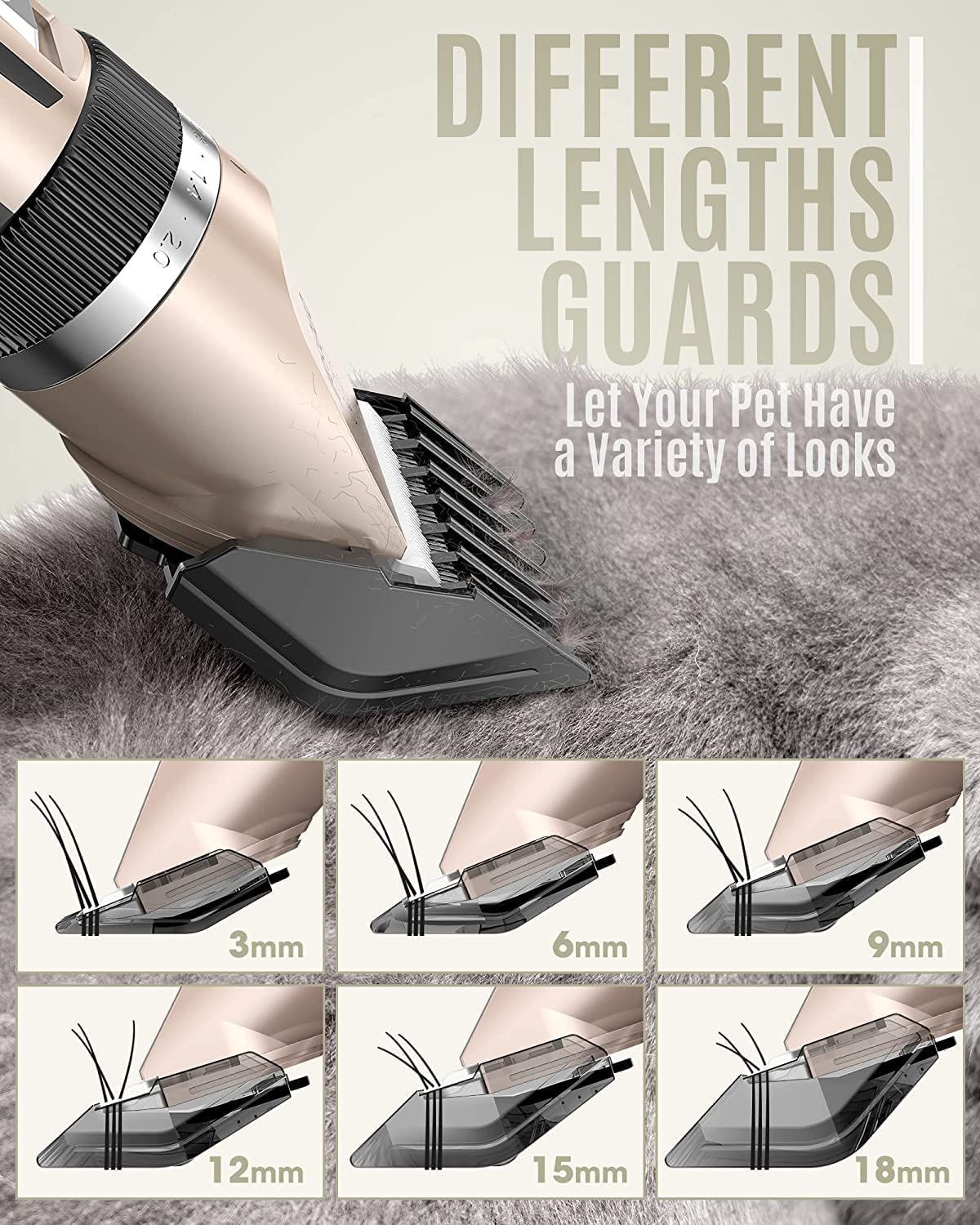 oneisall Dog Clipper Low Noise, Dog Grooming Kit with Rechargeable, Pet Shaver Cordless Electric Quiet Hair Clipper Set for Dogs Cats Pets?Gold? - Image 5