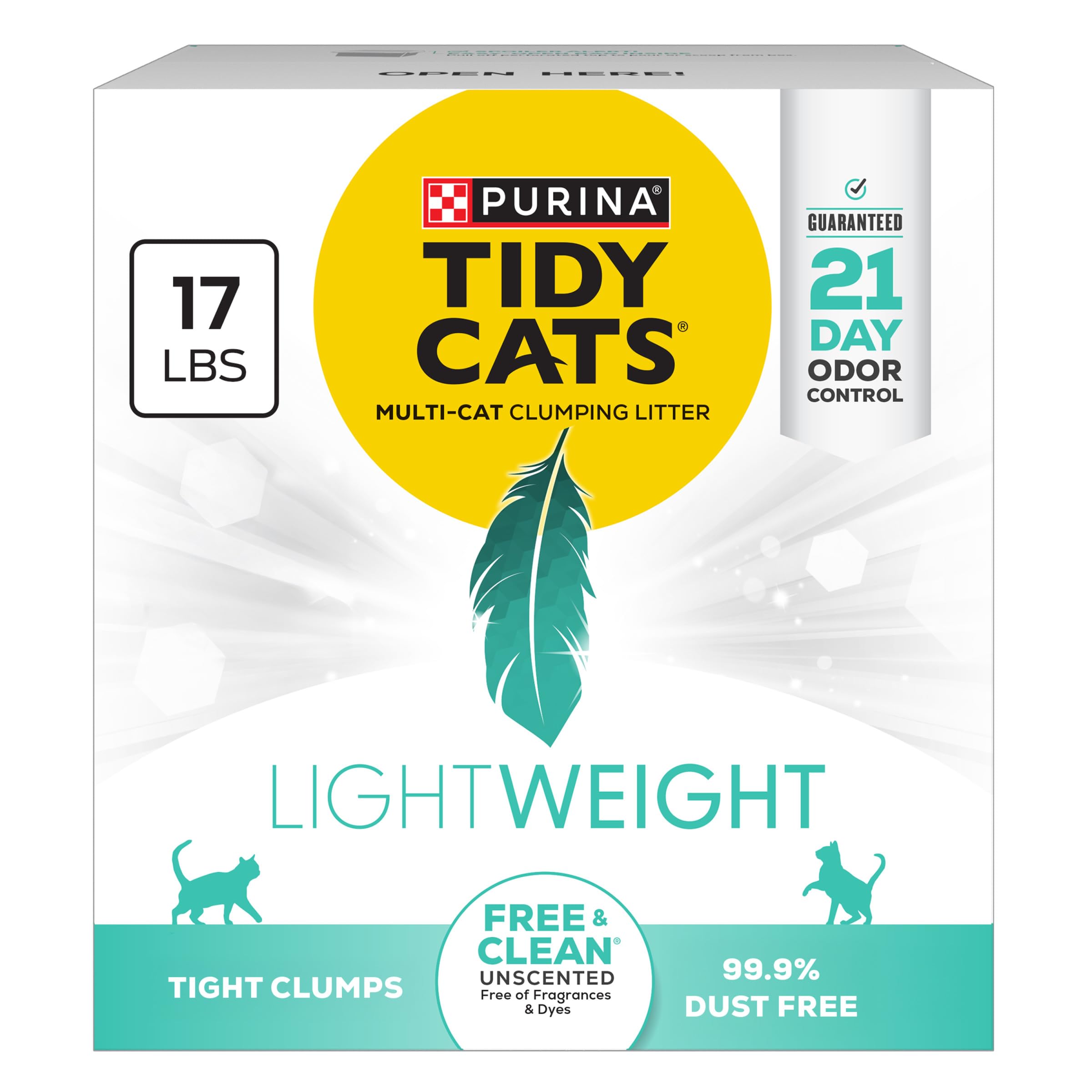 Purina Tidy Cats LightWeight?Free and Clean Unscented, Multi-Cat, Clumping, 99.9 Percent Dust Free Cat Litter - 17 lb. Box