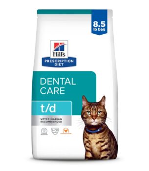 Hill's Prescription Diet t/d Dental Care Chicken Flavor Dry Cat Food, Veterinary Diet, 8.5 lb. Bag