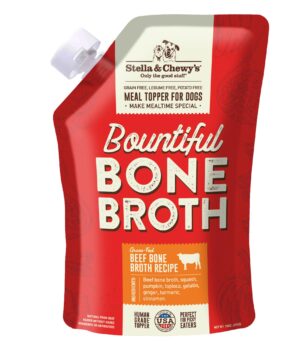 Stella & Chewy's Human-Grade Grass-Fed Beef Bone Broth for Dogs - Joint & Gut Health Liquid Food Topper with Collagen & Turmeric, 16 Fl Oz Resealable Pouch
