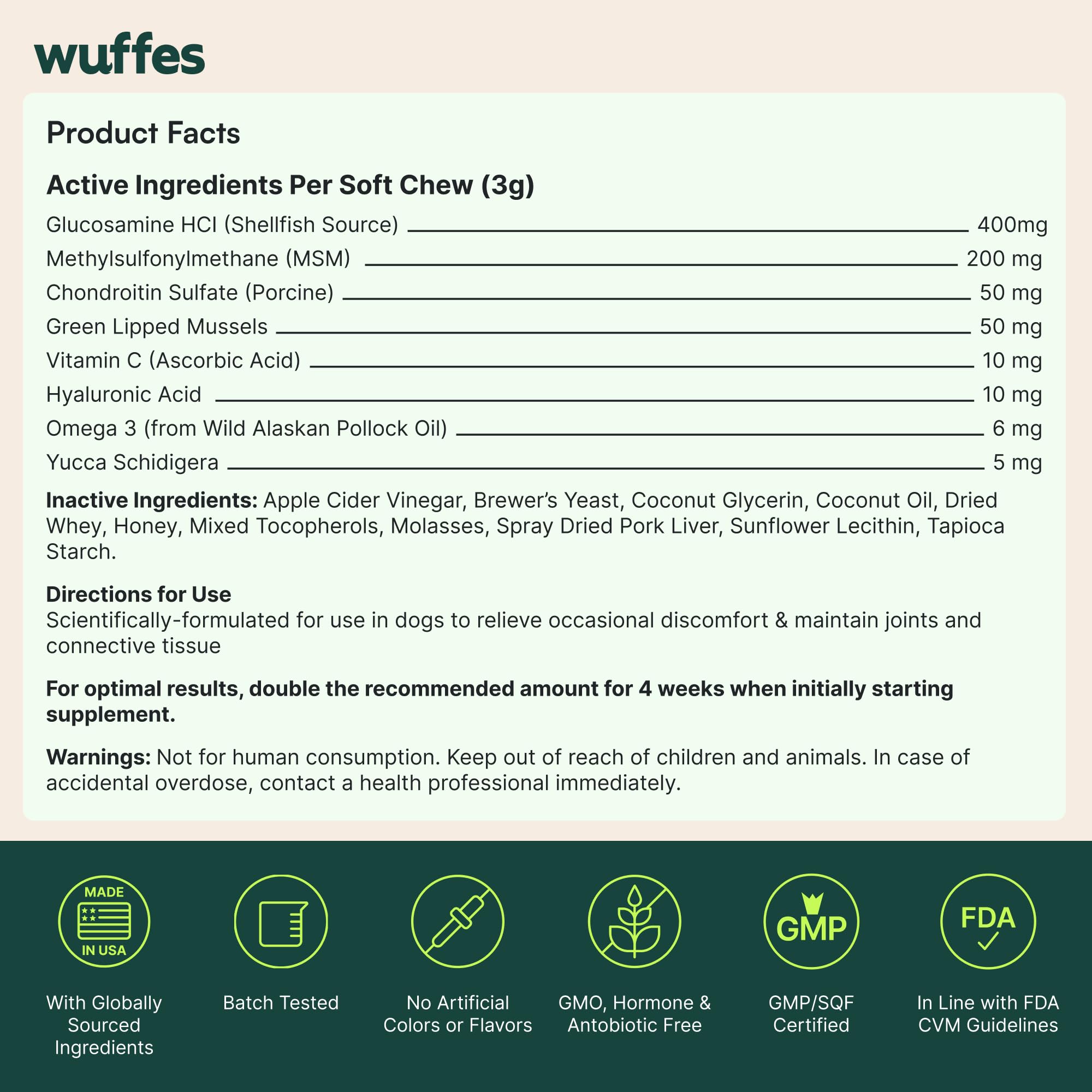 Wuffes Advanced Dog Hip and Joint Supplement with Glucosamine, Chondroitin, Omega 3, MSM, and Green Lipped Mussel, 60 Pork Flavored Chews for Small and Medium Dog Breeds - Image 9