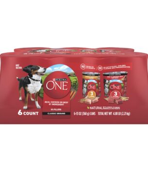 Purina ONE Classic Ground Chicken and Brown Rice, and Beef and Brown Rice Entrees Wet Dog Food Variety Pack - (Pack of 6) 13 oz. Cans