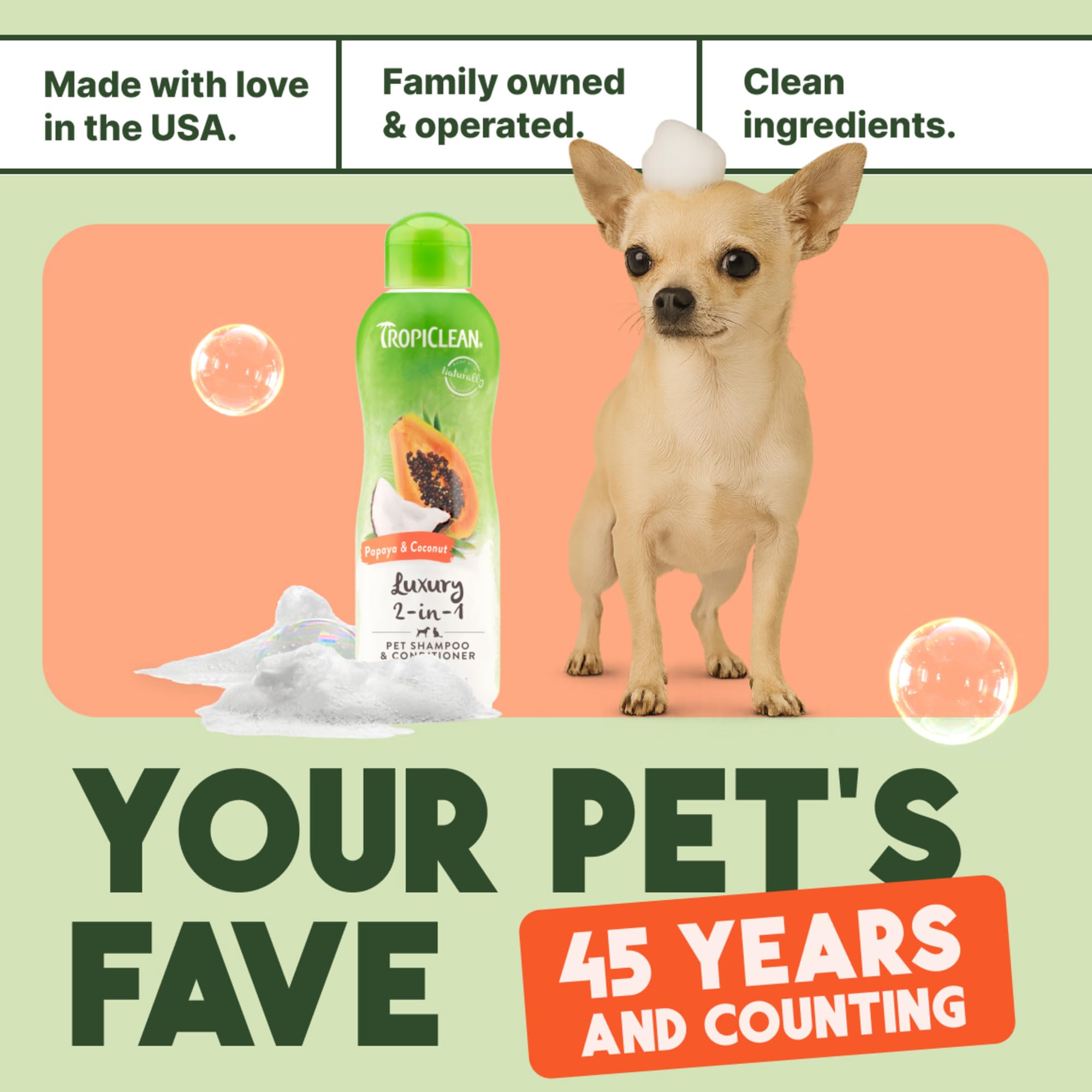 TropiClean 2-in-1 Dog Shampoo and Conditioner, Moisturizing Dog Detangler, Puppy Safe, Made in the USA, Papaya Scent, Cat & Kitten Safe, 20oz. - Image 8
