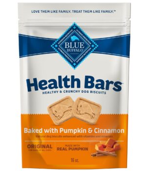 Blue Buffalo Health Bars Crunchy Dog Biscuits, Oven-Baked With Natural Ingredients, Pumpkin & Cinnamon, 16-oz Bag