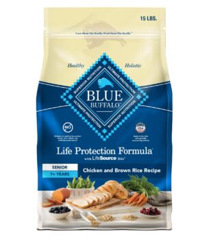 Blue Buffalo Life Protection Formula Senior Dry Dog Food, Supports Joint Health and Mobility, Made with Natural Ingredients, Chicken & Brown Rice Recipe, 15-lb. Bag